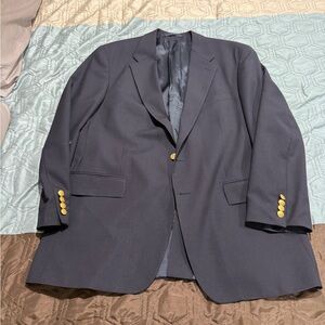 Chaps Ralph Lauren Blazer Sport Coat Men 48T Navy Blue Gold Buttons 100% Wool